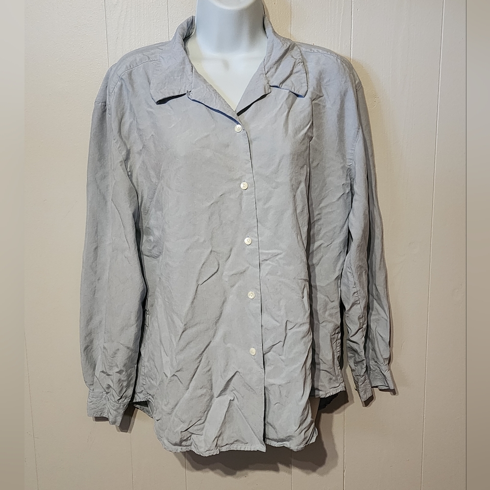 Talbots Silk Blouse Women's‎ Size 8 Button Front Long Sleeve Blue  Office A851